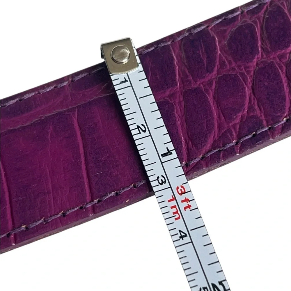 Omega Medium Purple Reptile Thin Leather Belt Statement Silver Buckle Hardware